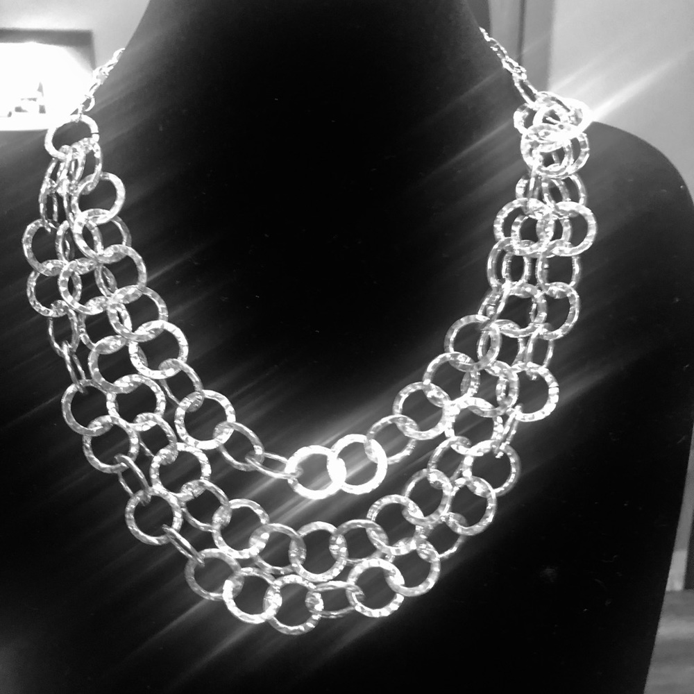 WHBM Hammered Silver Triple Strand Circle Necklace